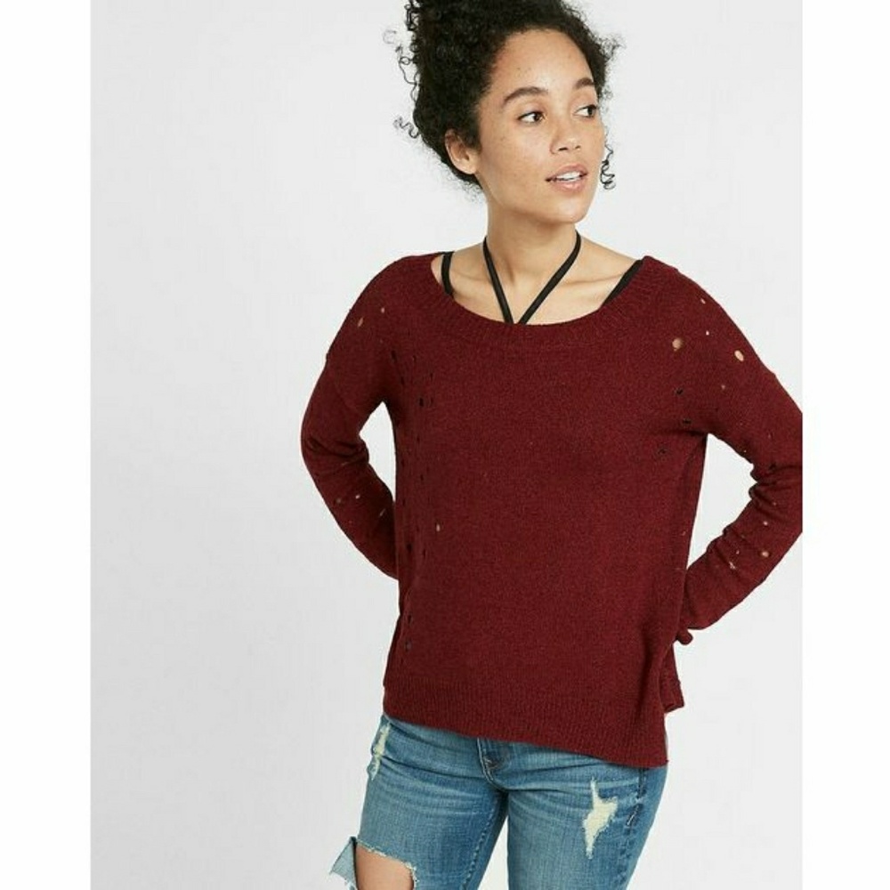NWT Express destroyed hi lo popover sweater